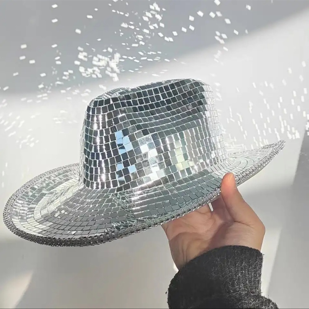 Handmade Disco Ball Party Space Cow Boy/Girl Mirror Tile Hat 🪩🤠